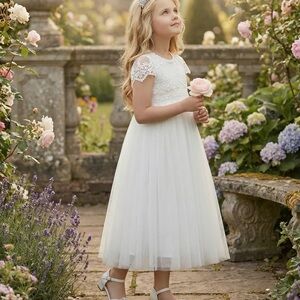 Ivory Lace & Tulle Flower Girl or First Communion  Dress